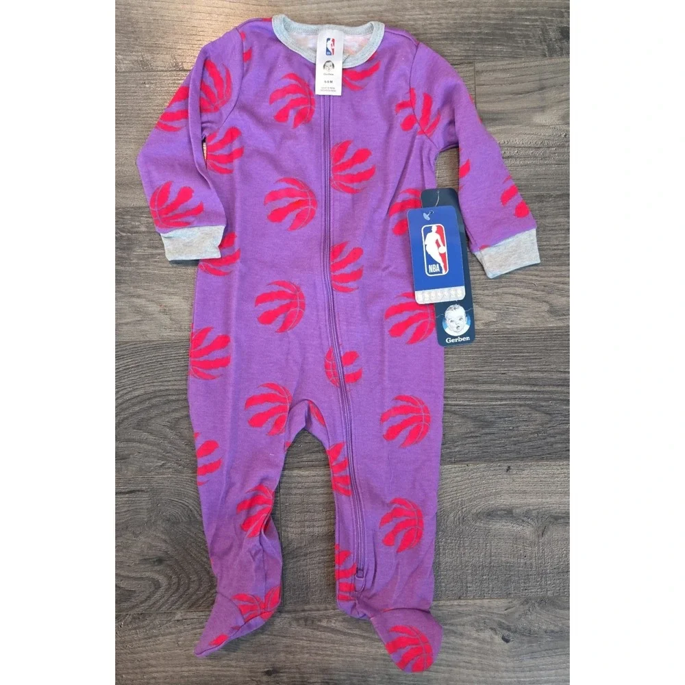 NBA Baby Toronto Raptors Zip-up One Piece Pajama Purple Gerber Size 6-9M NWT